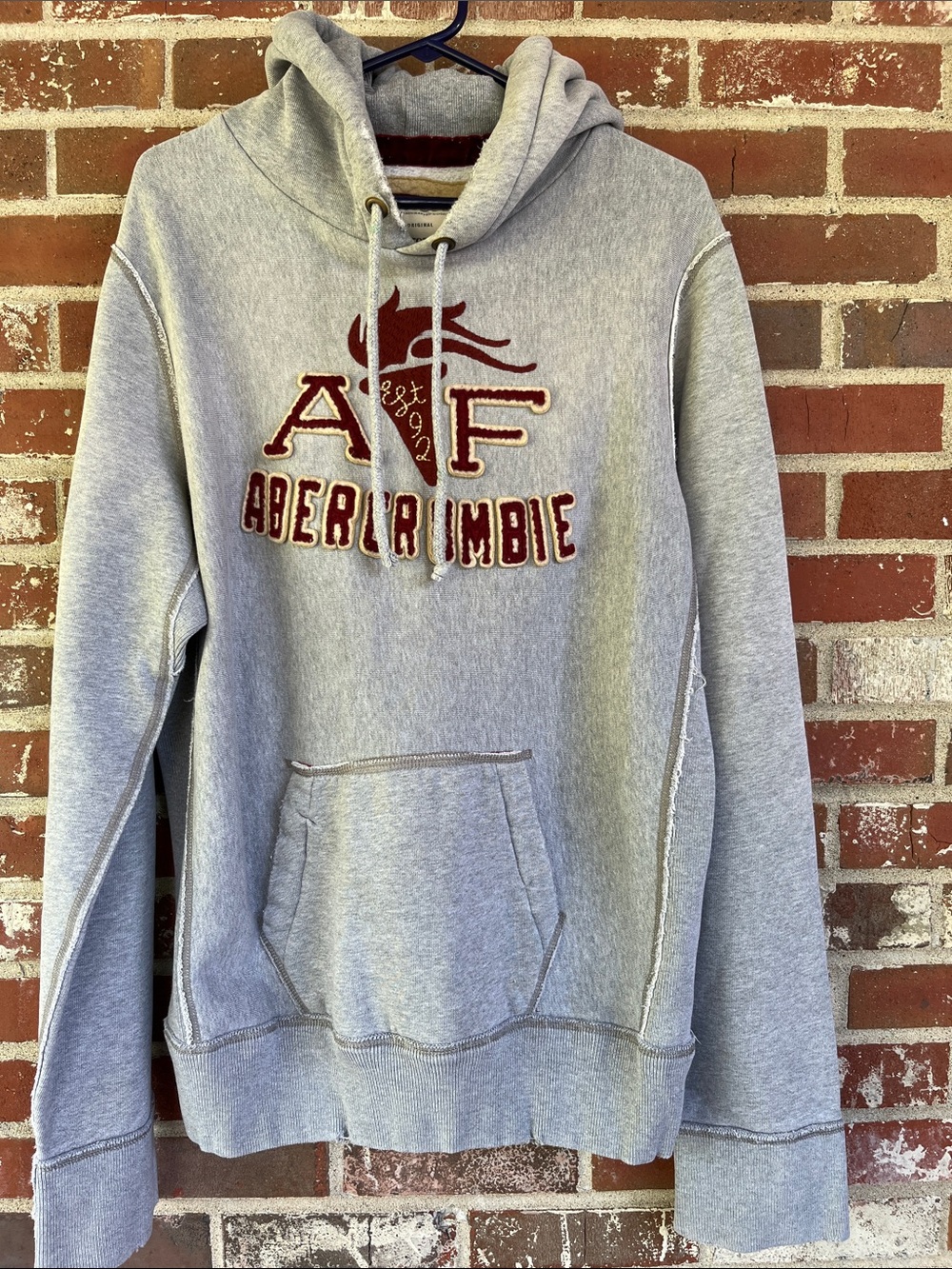 Vintage Abercrombie & Fitch Hoodie X-LargeY2K Heavy Embroidered Thick Distressed